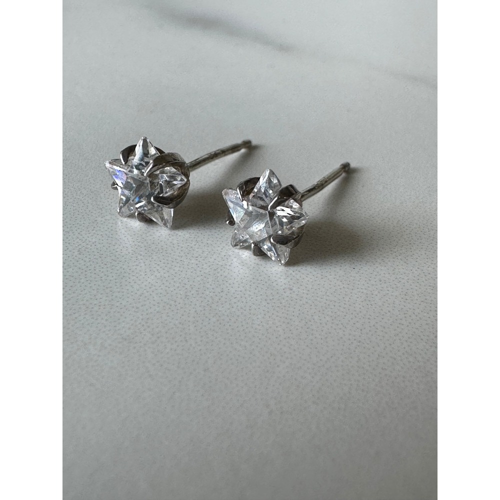 Sterling Silver 925 Star Cut Cubic Zirconia Stud Earrings Celestial Sparkle